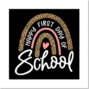 Happy First Day of School Leopard Rainbow Back To School Posters and Art